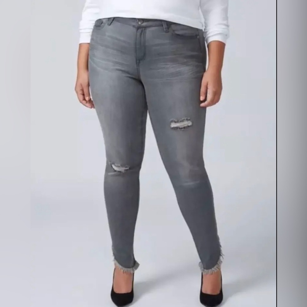 Lane Bryant Mid Rise Super Stretch Skinny Jeans Womens Size 20 Grey Distressed